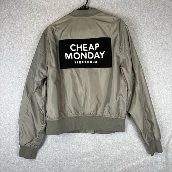 Cheap Monday Mens Size Small Rank Patch Full Zip Front Bomber Jacket Green - Picture 9 of 10